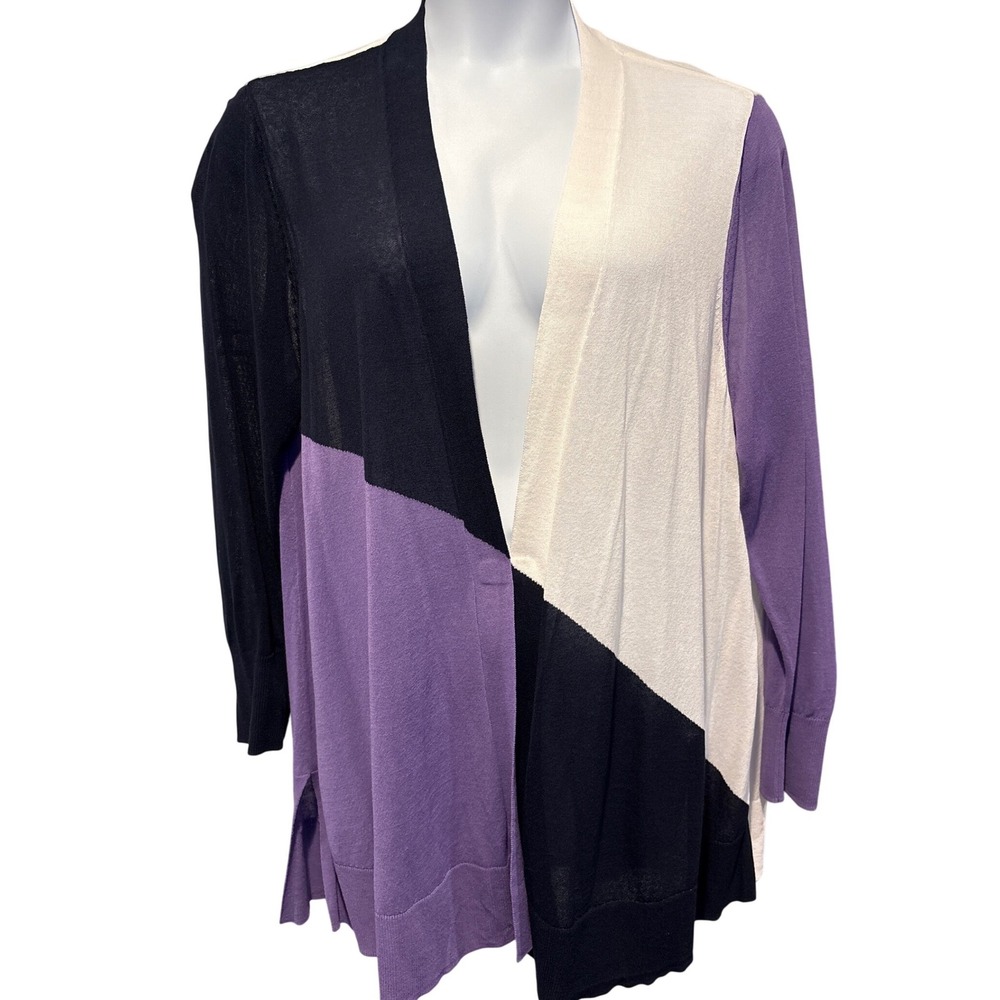 Chico's Womens Purple Colorblock Open Front Cardigan Sz 4/XXL Artsy Lagenlook‎